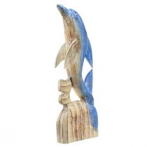 Figurka delfina morska drewniana dekoracja ręcznie rzeźbiona w kolorze niebieskim wys. 59cm