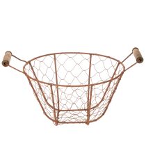 Produkt Koszyk metalowy w stylu vintage, okrągły, z drewnianymi uchwytami, wykończenie rdzawe, Ø22 cm