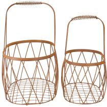 Produkt Owalny druciany kosz z uchwytem, dekoracja ogrodowa, wykończenie rdzawe, 30/25 cm, zestaw 2 szt.