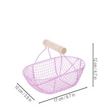 Produkt Koszyk druciany z drewnianym uchwytem, idealny do nowoczesnego salonu i stylowej dekoracji, 17 cm, 6 sztuk