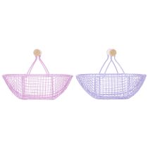 Produkt Koszyk druciany z drewnianym uchwytem, idealny do nowoczesnego salonu i stylowej dekoracji, 17 cm, 6 sztuk