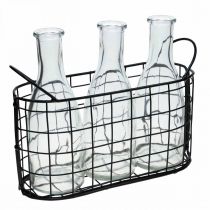 Druciany koszyk butelka wazon metalowa dekoracja stołu czarny 23×9×12cm