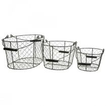 Produkt Kosz druciany z uchwytami, czarny, metalowy, 35/31/27 cm, 3 sztuki w zestawie