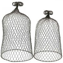 Produkt Metalowy dzwonek ozdobny, pomoc do wspinaczki, kaptur druciany brązowy, patyna H50/41cm Ø30/25cm, zestaw 2 szt.