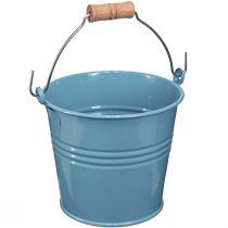 Produkt Ozdobne wiadro z metalowym uchwytem z drewna, doniczka niebieska W16cm 2szt