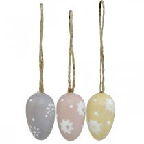 Produkt Mini pisanki, drewniane jajka z kwiatami, ozdoba wielkanocna fioletowa, różowa, żółta wys.3,5cm 6szt