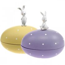 Króliczek na jajku, jajko ozdobne do wypełnienia, Wielkanoc, pudełko ozdobne żółte, fioletowe W17/16cm D15cm komplet 2