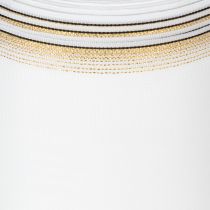Produkt Elegancka wstążka do wieńca Moiré, 125 mm, biała ze złotą obwódką – wysokiej jakości dekoracyjna wstążka do florystyki i na uroczystości