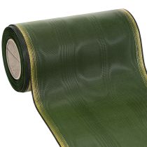 Produkt Elegancka wstążka do wieńca z mory, 175 mm, ciemnozielona z perłowym brzegiem i splotem taftowym na okazje świąteczne