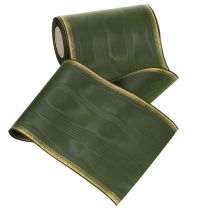 Produkt Elegancka wstążka do wieńca z mory, 175 mm, ciemnozielona z perłowym brzegiem i splotem taftowym na okazje świąteczne