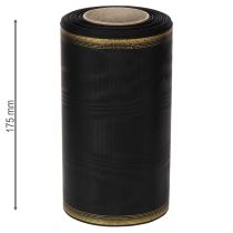 Produkt Elegancka wstążka do wieńców moiré, 175 mm, czarna z perłowym brzegiem i splotem taftowym, dekoracyjna wstążka do florystyki pogrzebowej, wstążka kokardka, 25 m