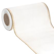 Produkt Elegancka wstążka do wieńca z efektem mory, 200 mm, biała, ze złotym perłowym brzegiem i specjalnym wykończeniem, 25 m – idealna do dekoracji i uroczystości
