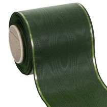 Produkt Elegancka, zielona wstążka do wieńców w kolorze mory ze złotym brzegiem, 100 mm x 25 m, do florystyki i dekoracji pogrzebowych