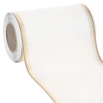Produkt Elegancka wstążka do wieńca z mory ze złotym brzegiem, dekoracja ślubna, wstążka żałobna, biała, 150 mm x 25 m