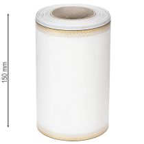 Produkt Elegancka wstążka do wieńca z mory ze złotym brzegiem, dekoracja ślubna, wstążka żałobna, biała, 150 mm x 25 m