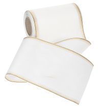 Produkt Elegancka wstążka do wieńca z mory ze złotym brzegiem, dekoracja ślubna, wstążka żałobna, biała, 150 mm x 25 m