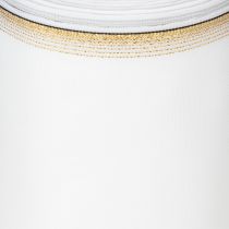 Produkt Elegancka wstążka do wieńca z mory ze złotym brzegiem, dekoracja ślubna, wstążka żałobna, biała, 150 mm x 25 m