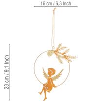 Produkt Pierścień dekoracyjny Anioł, metalowy, wykończenie rdzawe, dekoracja świąteczna, 23,5 x 16,5 cm, 3 sztuki