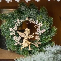 Produkt Anioł Wianek, Dekoracja świąteczna, Wiszący Anioł, Metalowa zawieszka Złota H14cm W15,5
