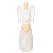 Produkt Figurka anioła z serduszkową dekoracją w kolorze kremowo-białym, 23 cm
