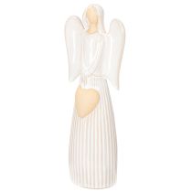 Produkt Figurka anioła z serduszkową dekoracją w kolorze kremowo-białym, 23 cm