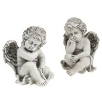 Deco Anioł w szarościach siedzący 13,5cm 2szt.