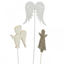 Produkt Aniołek adwentowy, skrzydełka do przyklejenia, drewniany aniołek, dekoracja świąteczna natura, biały, złoty brokat 18szt.