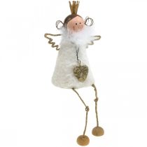 Produkt Siedząca postać anioła Dekoracja świąteczna drewno metal biały wys. 12 cm