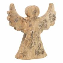 Drewniany aniołek z brokatową wkładką naturalne drewno mango 19,4 × 18,3cm