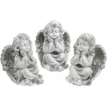Figurka anioła mała dekoracja grobu figurka ogrodowa szara H9cm 3szt)