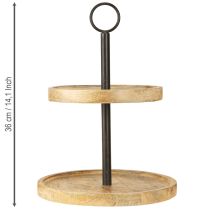 Produkt Etagere 2-poziomowa Drewniana Metalowa Okrągła Naturalna Czarna wys. 36cm