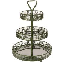 Produkt Metalowy stojak na przekąski, zielony, trzypoziomowy, dekoracja jodłowa, okrągły, 49 cm