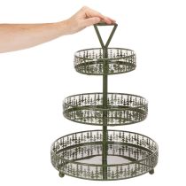 Produkt Metalowy stojak na przekąski, zielony, trzypoziomowy, dekoracja jodłowa, okrągły, 49 cm