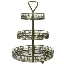 Produkt Metalowy stojak na przekąski, zielony, trzypoziomowy, dekoracja jodłowa, okrągły, 49 cm