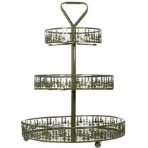 Produkt Metalowy stojak na przekąski, zielony, trzypoziomowy, dekoracja jodłowa, okrągły, 49 cm