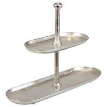Patera na ciasto w stylu vintage, metalowa, srebrna dekoracja stołu, 2 poziomy, 52×16×39 cm
