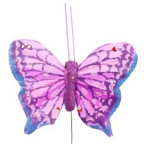 Motyl z piór 6cm różne kolory. 24szt.