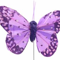 Piórkowy motyl na drucie różowy, fioletowy 7cm 24szt