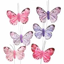 Feather Butterfly Metal Wire Pink, Purple 7cm 12szt