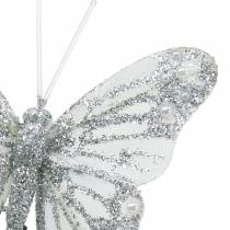 Motyl piórko białe z miką 7,5cm 4szt.