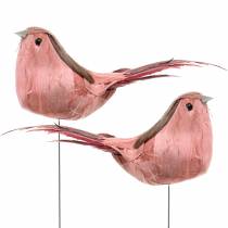 Ptaszek na druciku różowy 12cm 4szt.