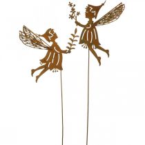 Wiosenna wróżka na patyku ozdobna wtyczka, kwiatek elf z metalu patyna dł.33cm 4 sztuki