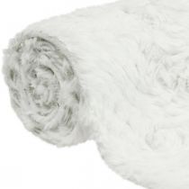 Biały bieżnik ze sztucznego futra, ozdobna opaska na stół z futra 15×200cm
