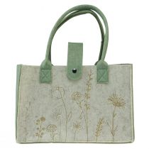 Filcowa torba z uchwytem w kwiaty kremowozielona 30x18x37cm