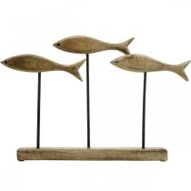 Dekoracja morska, rzeźba dekoracyjna, drewniana ryba na stojaku, kolor naturalny, czarny W30cm D45cm
