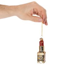 Produkt Ozdoba choinkowa: flakon perfum i szminka z nadrukiem w panterkę, 11 cm, 2 sztuki