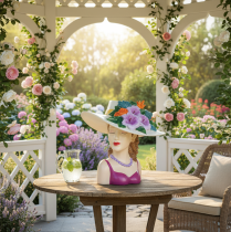 Produkt Wazon na kwiaty, kobieta w kapeluszu, doniczka z kwiatami, dekoracja do użytku wewnątrz i na zewnątrz, 20 cm