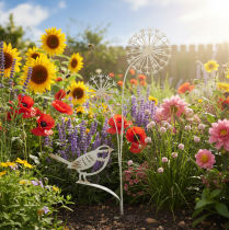 Produkt Metalowa ozdoba do kwiatów Allium bird biała 20×52cm