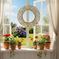 Produkt Dekoracyjne pierścienie jutowe, naturalna dekoracja wisząca, styl boho, Ø38 cm, 2 sztuki, pierścienie metalowe, dekoracja ścienna, dekoracja okna