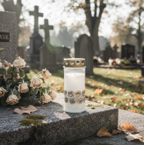 Produkt Świece nagrobne białe róże lampka żałobna lampka pamiątkowa Ø7cm W18cm 90h 2szt